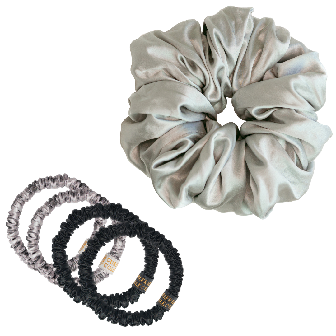 Holiday Hair Match Silk Scrunchies Duo Black for curly hair