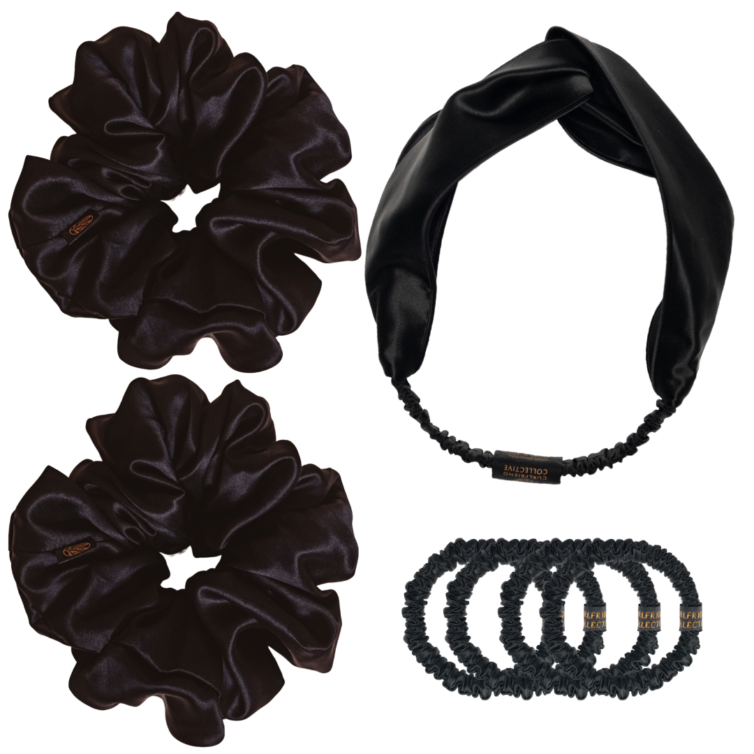 Holiday Hair Match Silk Hair Accessories Set Black (4 Piece) curly
