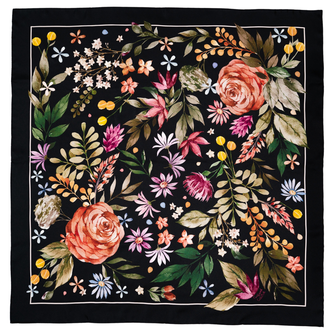 Midnight Blooms Silk Scarf