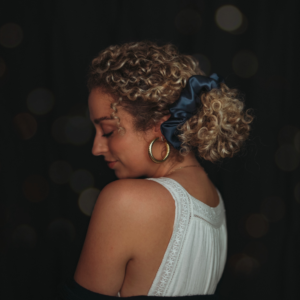 Navy Scrunchie for thick, curly hair Curlfriend Collective