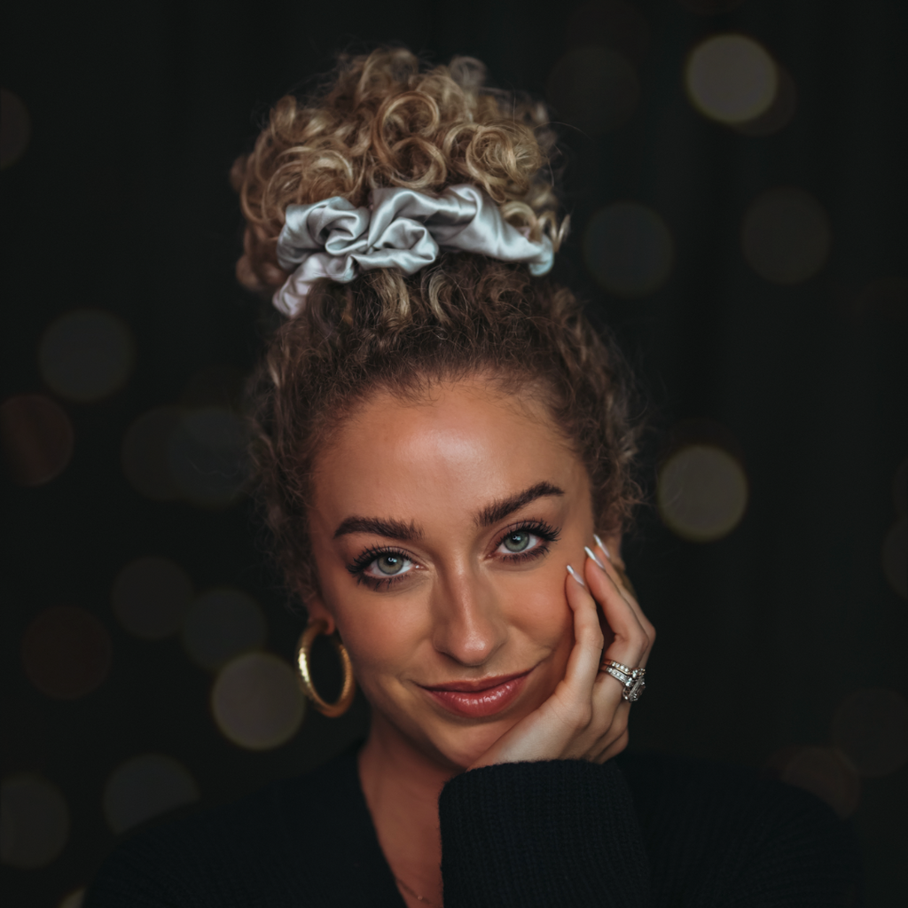 Silver large scrunchie for thick curly hair curlfriend collective