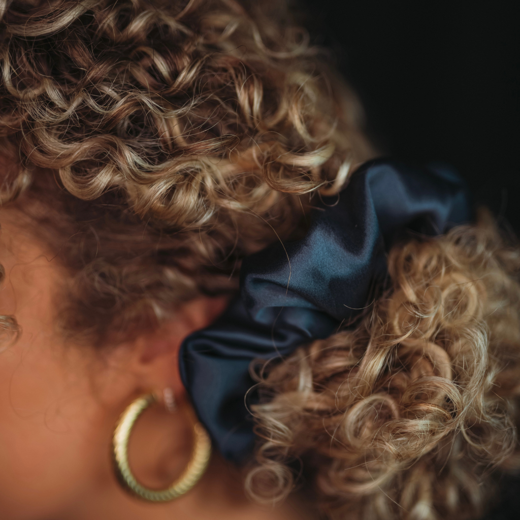 Navy Scrunchie for thick, curly hair Curlfriend Collective