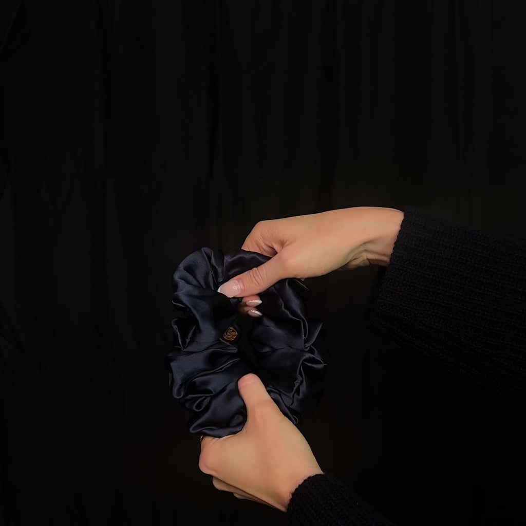 Navy Scrunchie for thick, curly hair